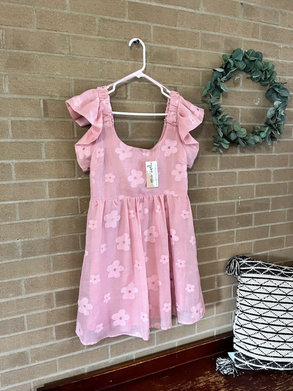 Pink Floral Mini Dress with Flutter Sleeves - Picture 3 of 4